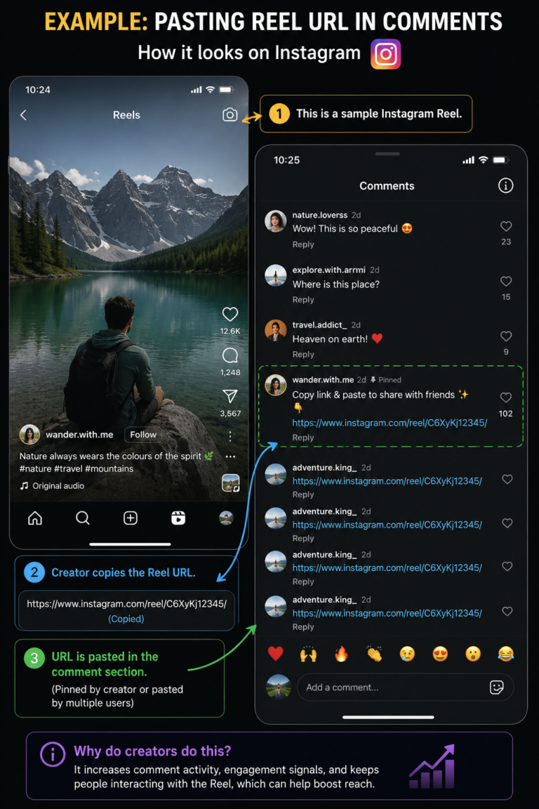 Instagram reel URL comment strategy infographic
