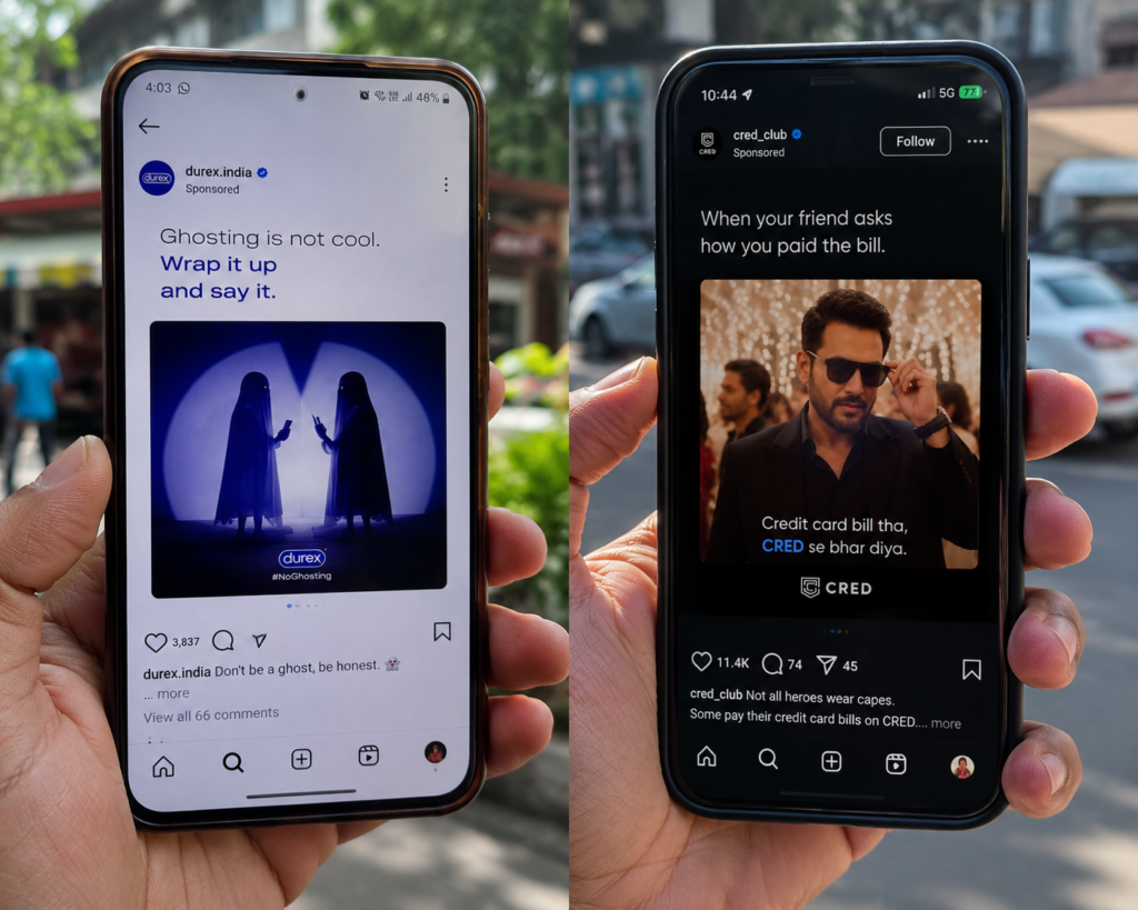 Durex India and CRED on social media, illustrating how brands use Meme Marketing to engage audiences with humorous and relatable content.