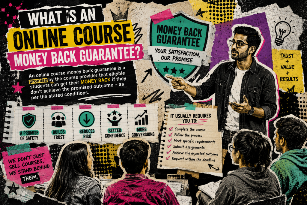 Online course money back guarantee explained through marketing psychology, trust, risk reduction and customer behavior