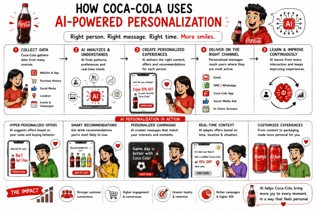 Coca-Cola uses AI-powered personalization to deliver relevant experiences, strengthen customer relationships, and become more memorable by serving the right message to the right customer at the right time.