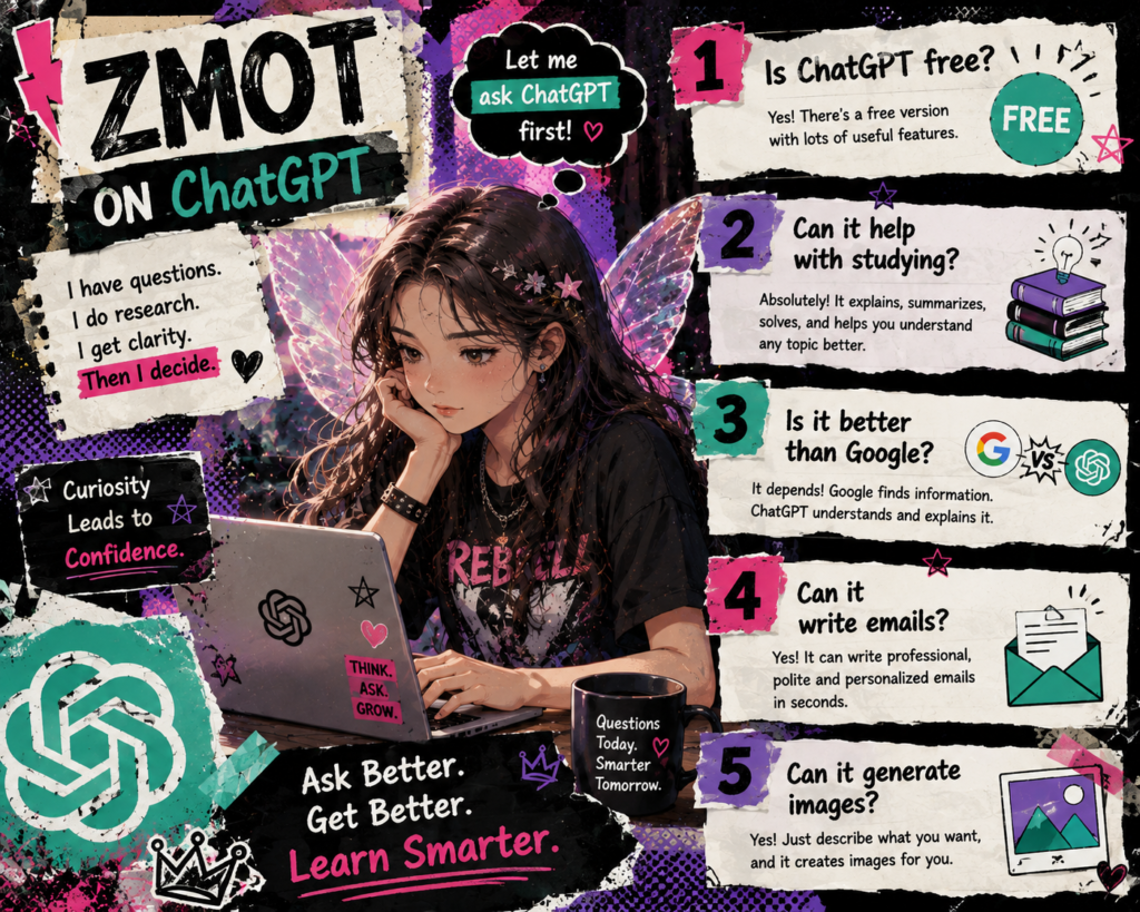 Zero Moment of Truth (ZMOT) shows how customers use ChatGPT to answer questions, compare options, and understand AI capabilities before deciding to use the platform.